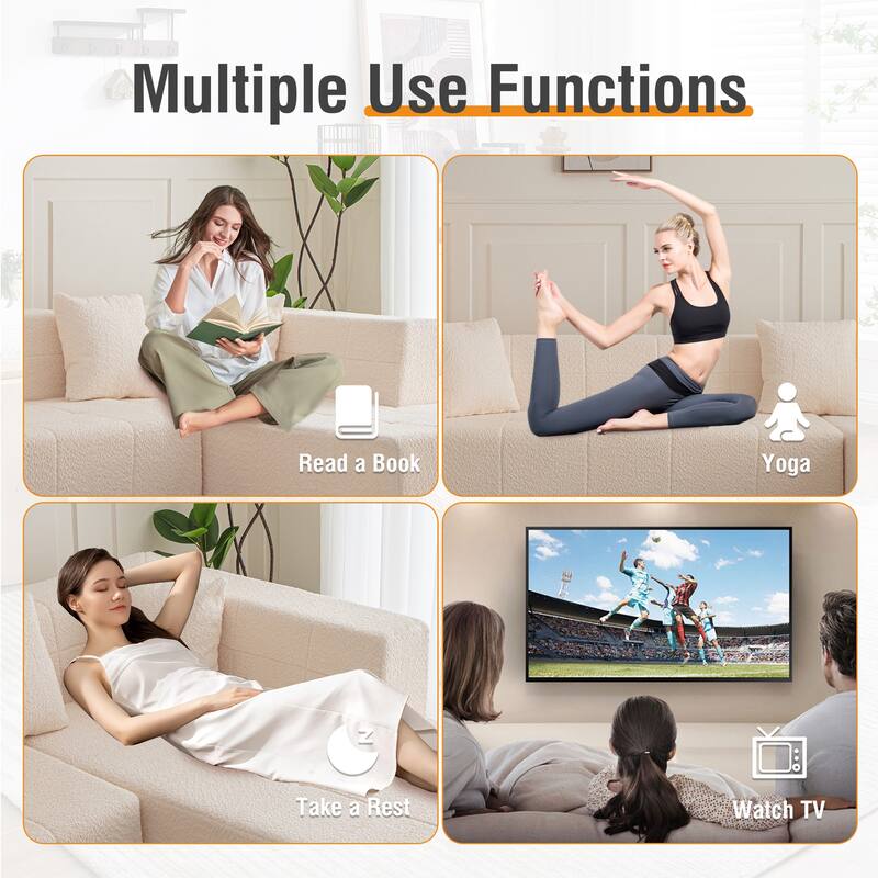 105.5" Polyester Upholstered Modular Oversized L-Shaped Comfy Sectional Compressed Sofa