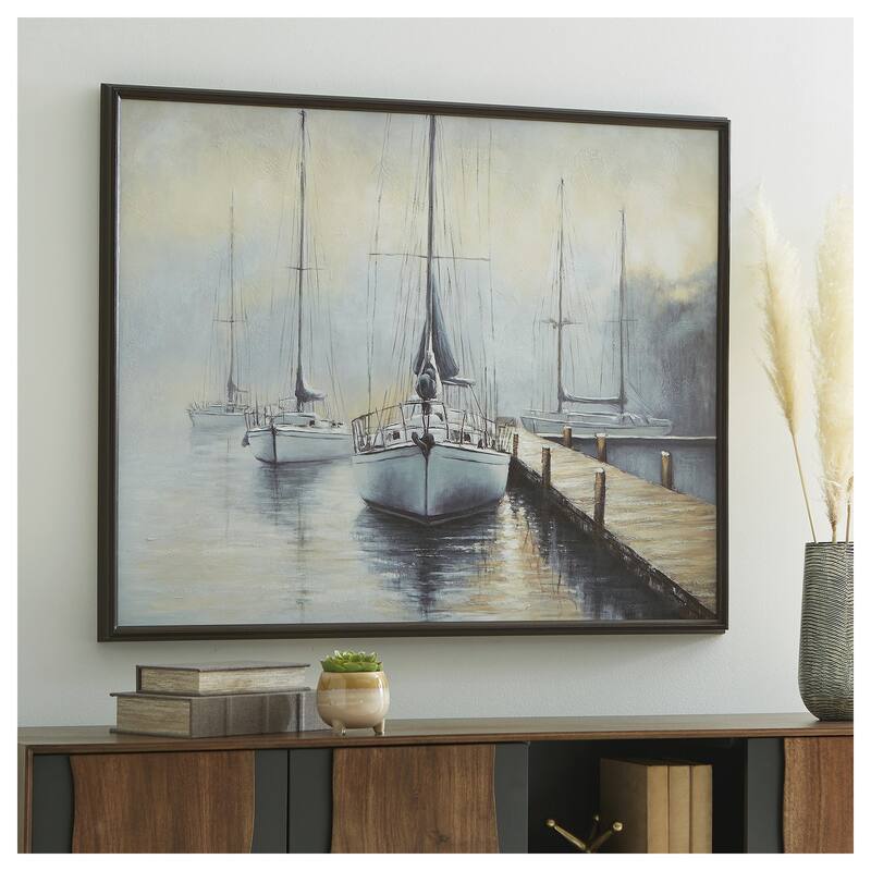 Signature Design by Ashley Worthney Blue/Beige Wall Art - Wood - Black - 50" W x 1.88" D x 40" H