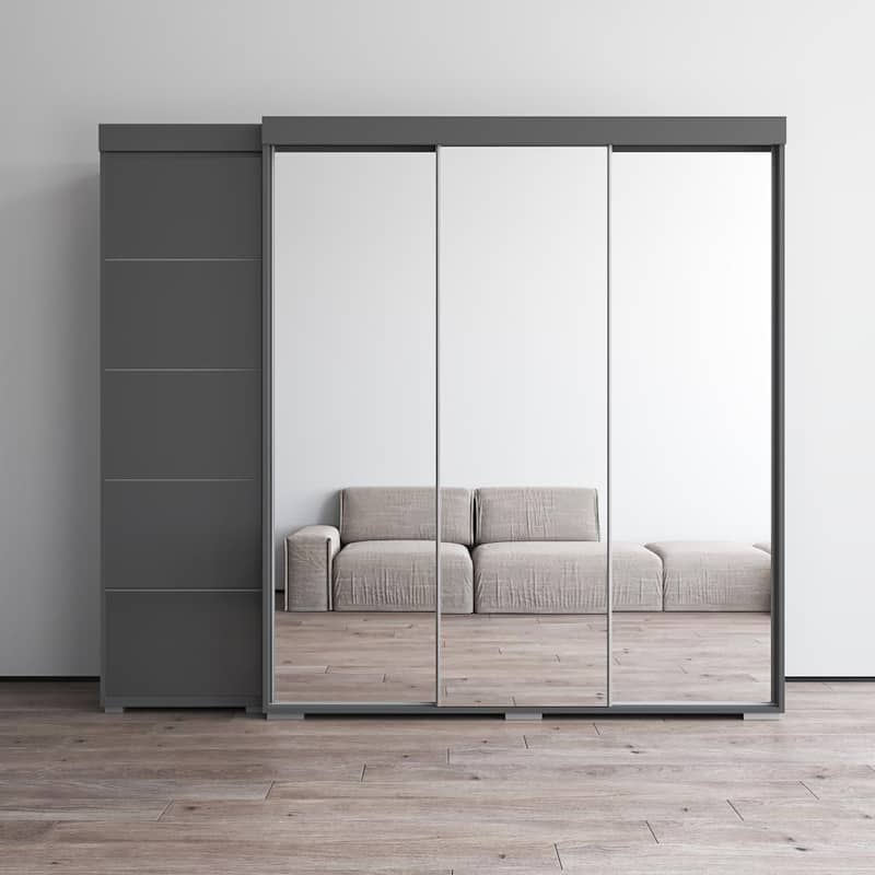 Aria 3D-EX Wardrobe with 3 Mirrors - Grey