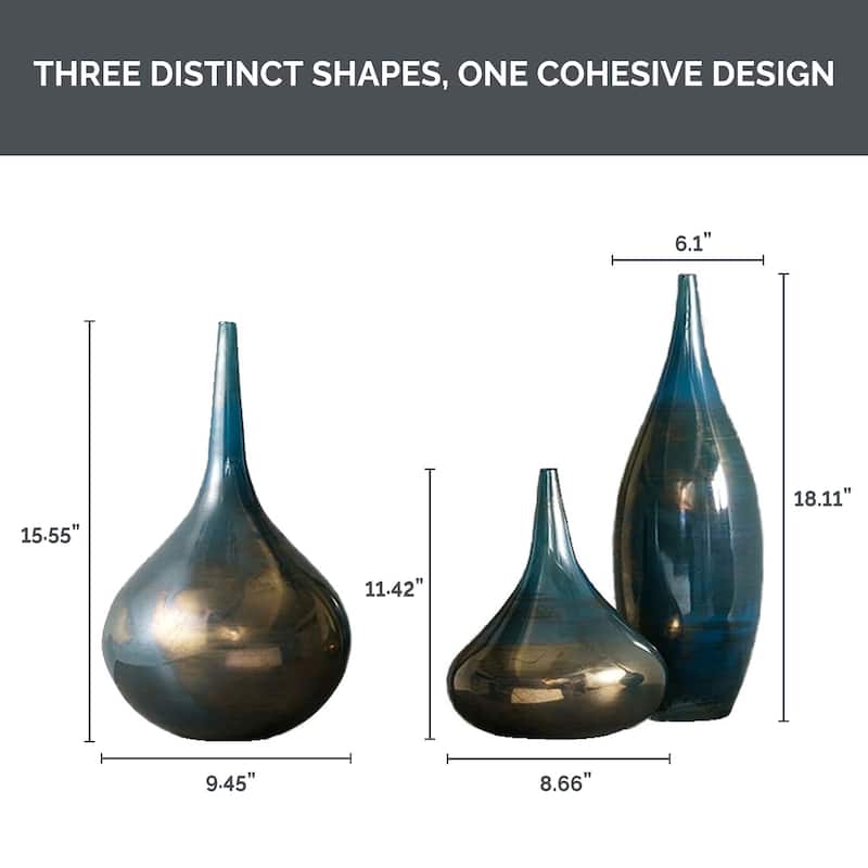 Madison Park Signature Aurora Blue and Bronze Decorative Glass Vases 3-piece set