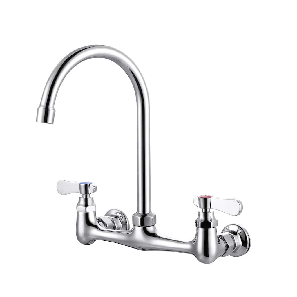 WOWOW Double Handle Wall Mount Standard Kitchen Faucet with 8 in. Swivel Spout