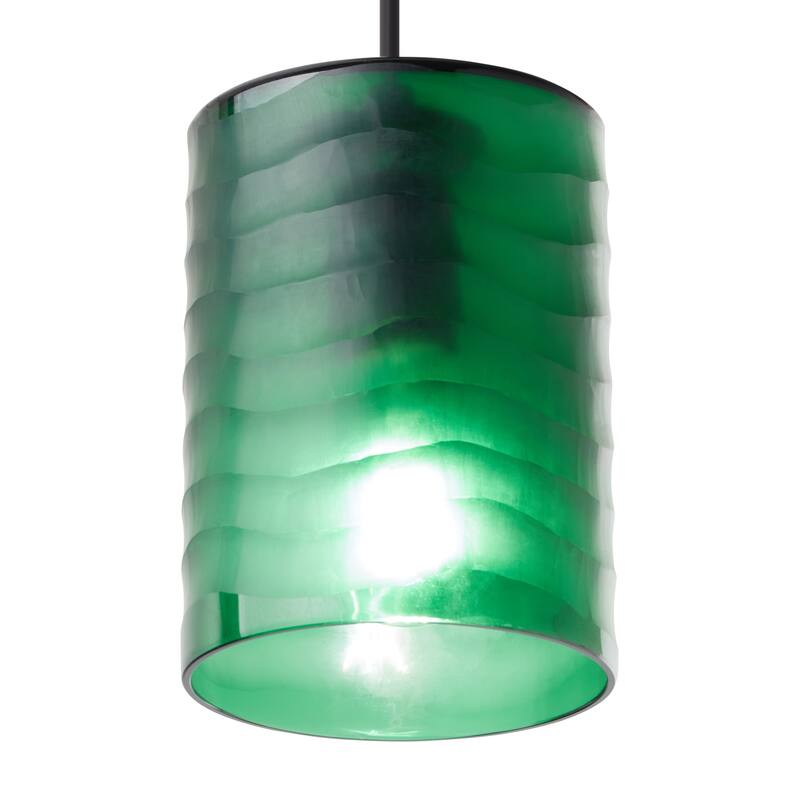 Sydney River of Goods Black Metal and Green Hand Blown Glass 5-Inch Pendant Light with Adjustable Hanging Cord - 5" x 5" x 62"