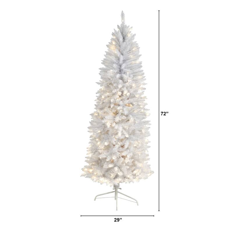 6’ Pre-Lit Slim Artificial White Christmas Tree, Clear LED Lights - 6 Foot