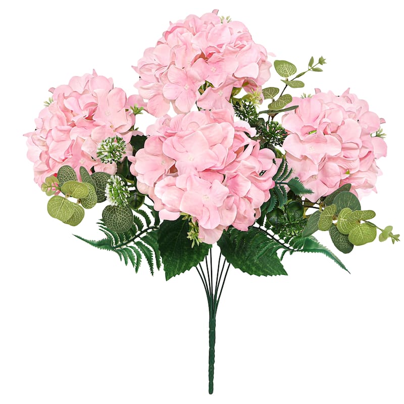 Set of 2 Pink Artificial Hydrangea Flower Stem Bush Bouquet 19in - 19" L x 12" W x 12" DP
