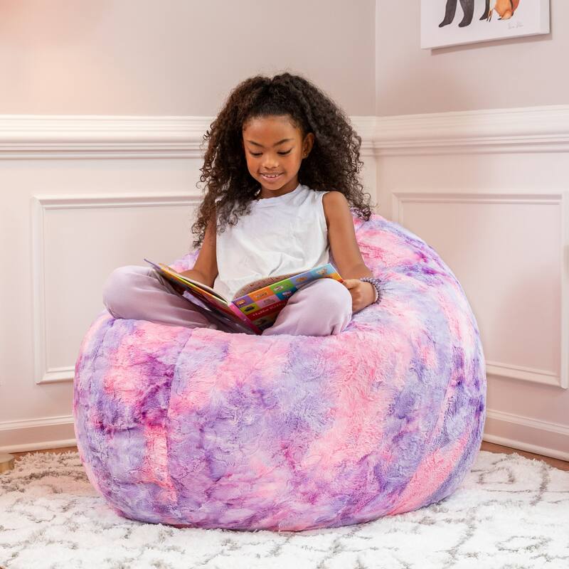 Faux Fur Abstract Bean Bag Chair - 4' - Unicorn Pink