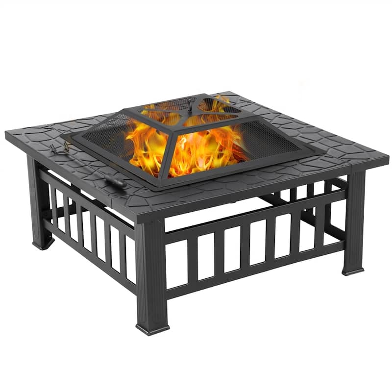 Yaheetech 32'' Metal Patio Garden Square Stove Fire Pit With cover