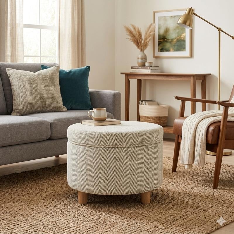 Porch & Den Blakeney Large Round Storage Ottoman