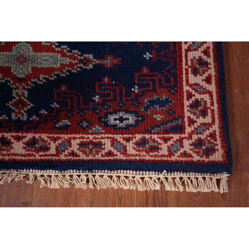 Blue Geometric Viss Oriental Runner Rug Handmade Wool Carpet - 2'7"x 11'10"