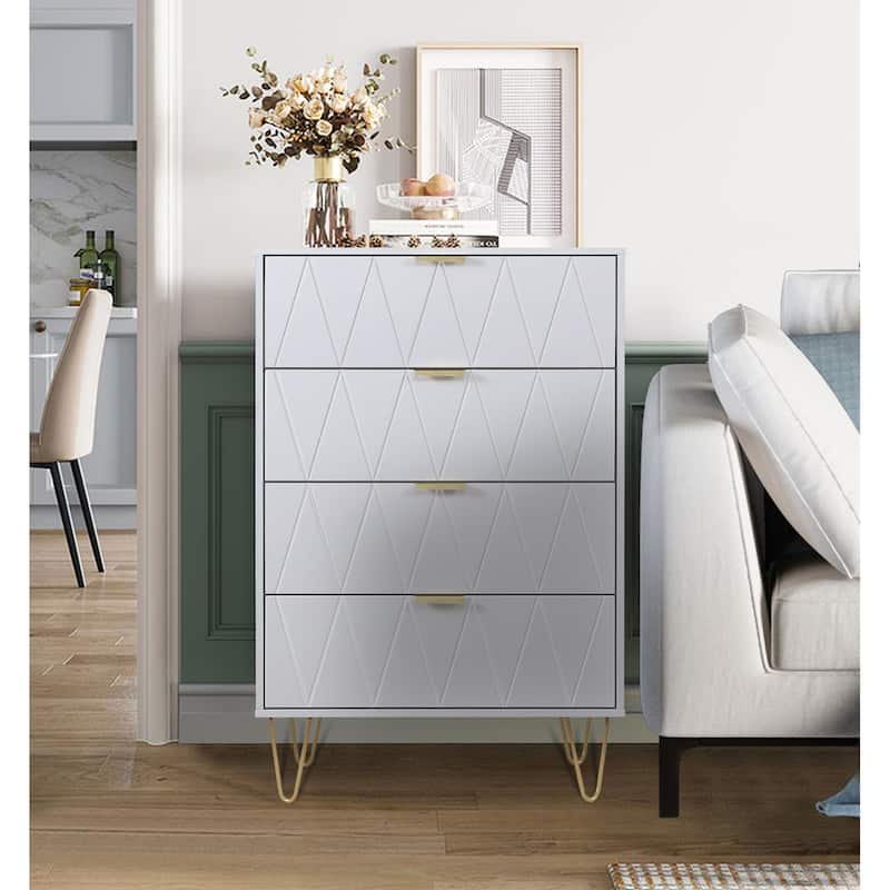 4 Drawers Chest Of Dresser Tall Storage Tower Cabinet with Metal Legs - White