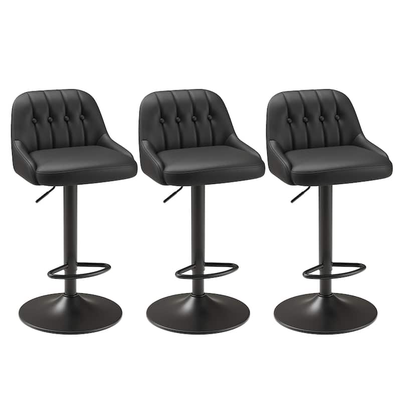 RENEWLINE Adjustable Height Bar Stools with Back, 360° Swivel PU Leather Counter Stools( Set of 1/2/3/4/6)for Kitchen Island - Set of 3 - Black