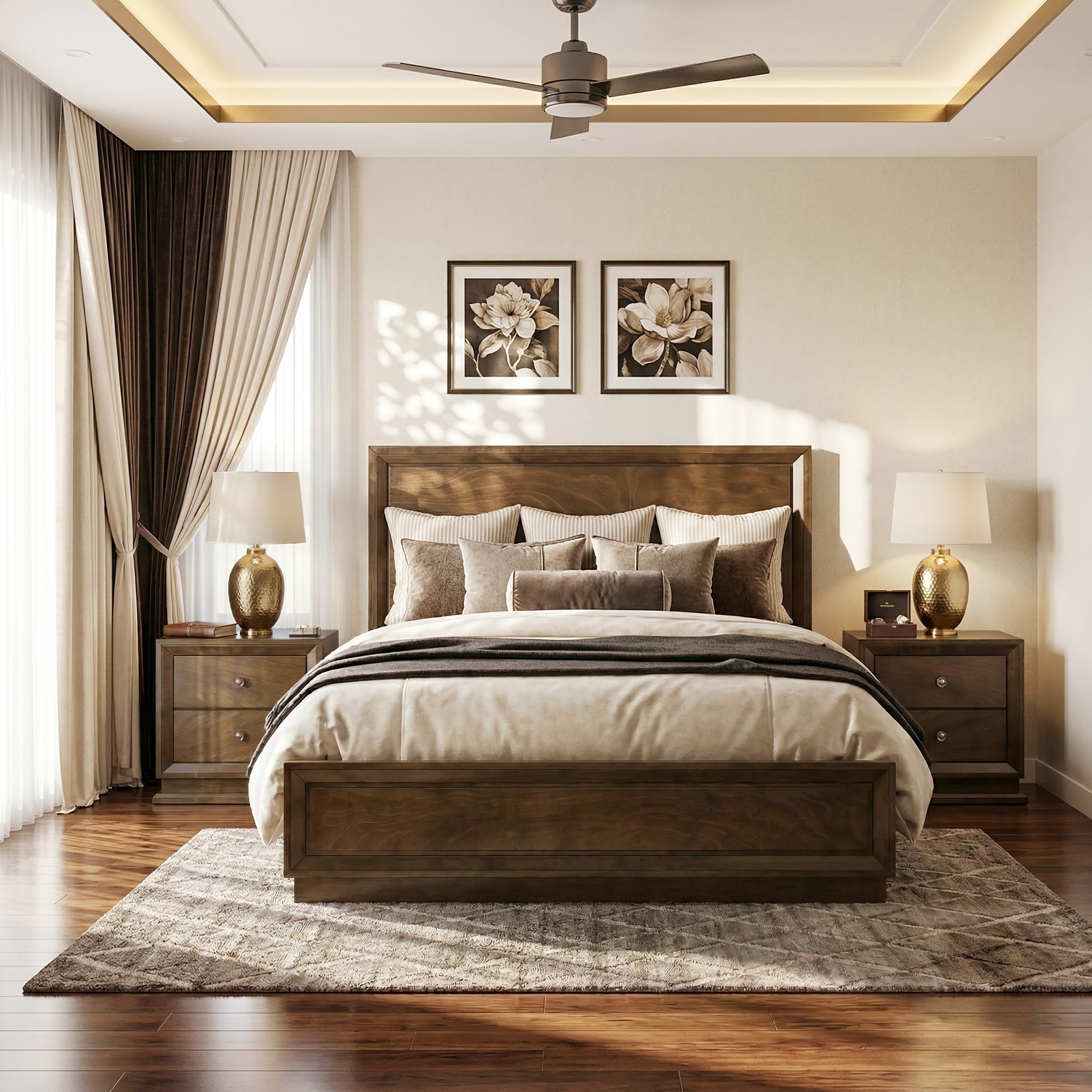 Furniture of America Igala 3-Piece Walnut Wood Panel Bedroom Set