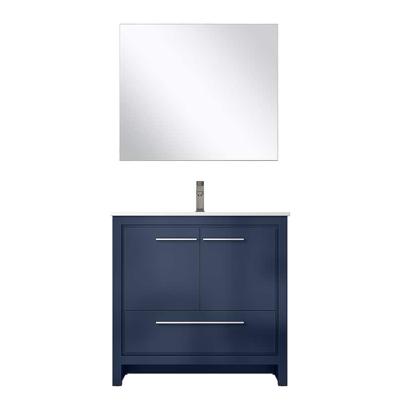 Lafarre Bath Vanity with Quartz Top, Sink, Mirror and Chrome Faucet - 36 inch - Navy Blue