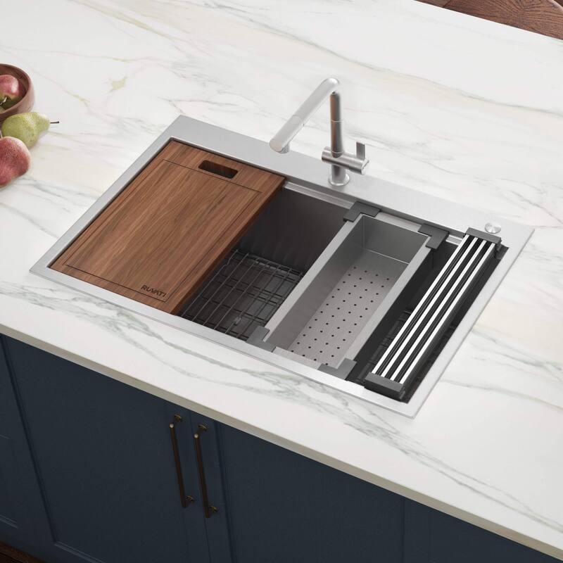 Ruvati 33 x 22 inch Workstation Ledge Drop-in Topmount Kitchen Sink 16 Gauge Stainless Steel Single Bowl - RVH8003 - 33" x 22"