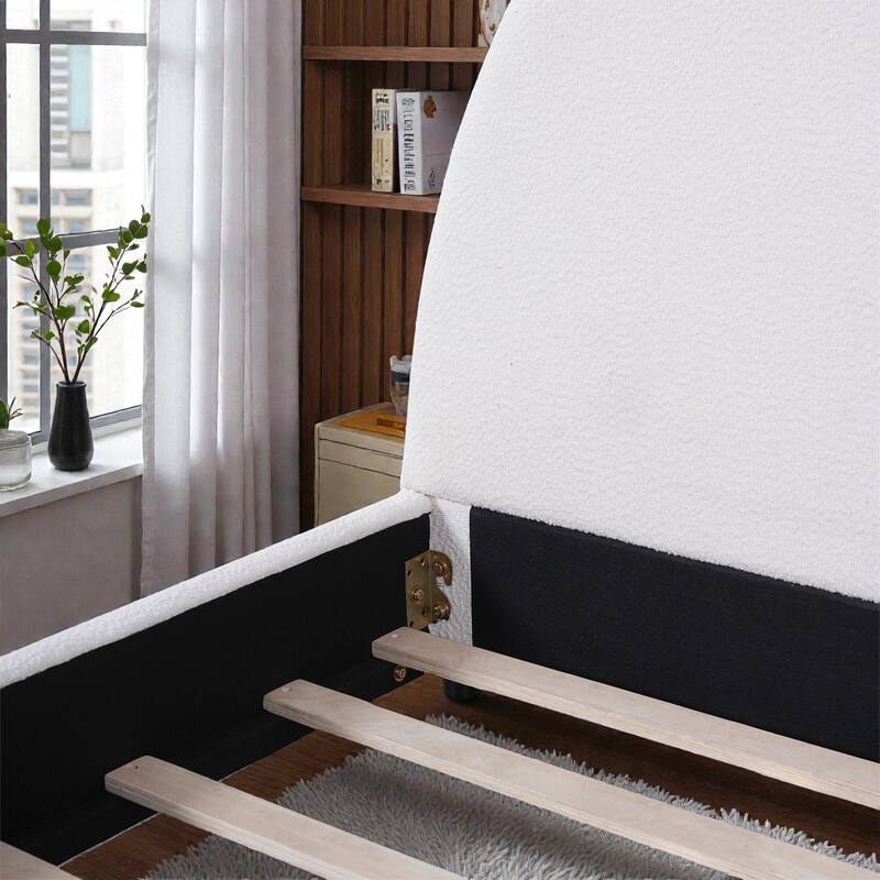 Twin/Queen/King Boucle Upholstered Bed Frame with Curved Half-Round Headboard, Platform Design, No Box Spring Needed