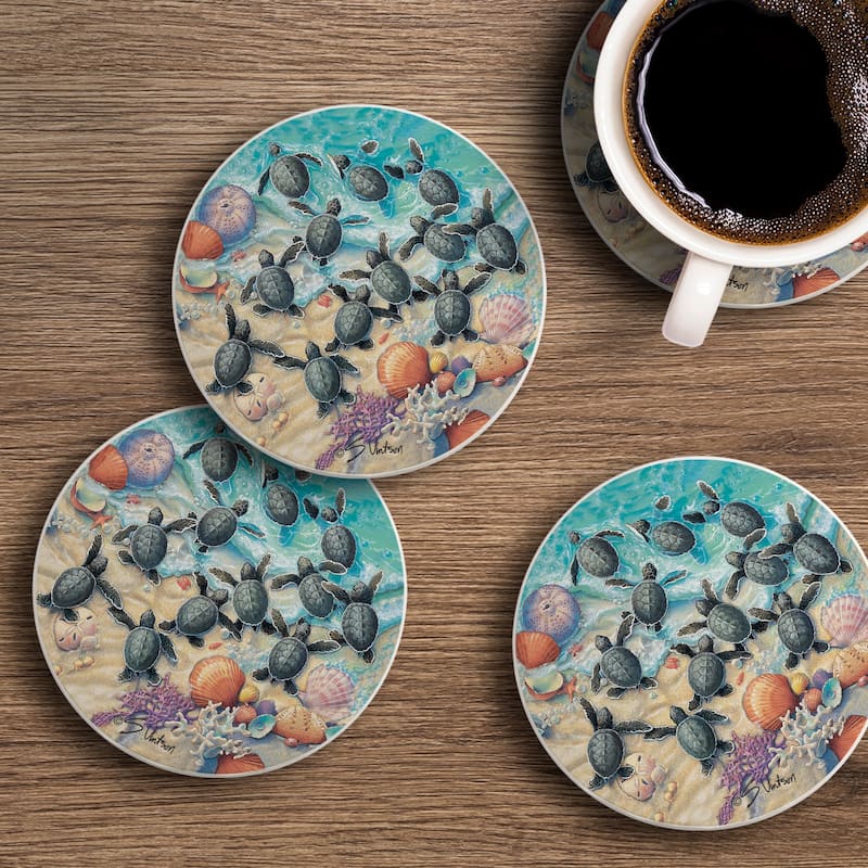 Counterart Absorbent Stone Coasters - Turtle Hatchlings - Set of 4 - 4x4x1.015