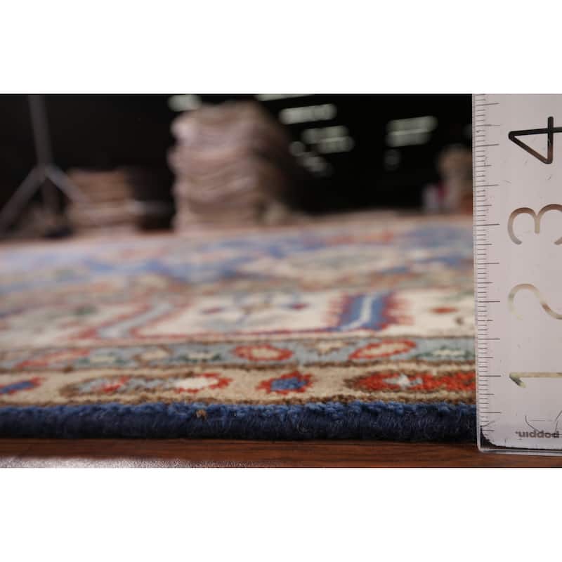 Blue Geometric Kazak Oriental Area Rug Handmade Wool Carpet - 8'0" x 9'11"