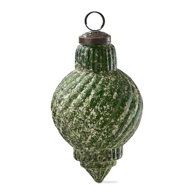 Antiqued Swirl Dark Green Glass Ornament 4.5" - Elegant Christmas Tree Decoration