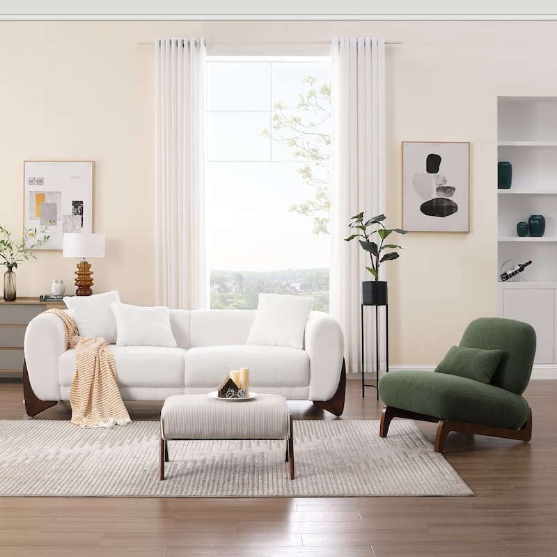 3 Pieces Boucle Sherpa Couch Set Living Room Furniture Set with Wood Frame