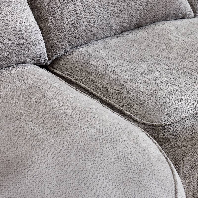 Curved Chenille Sectional Sofa Boneless Sofa Leisure Couch for Living Room, Grey