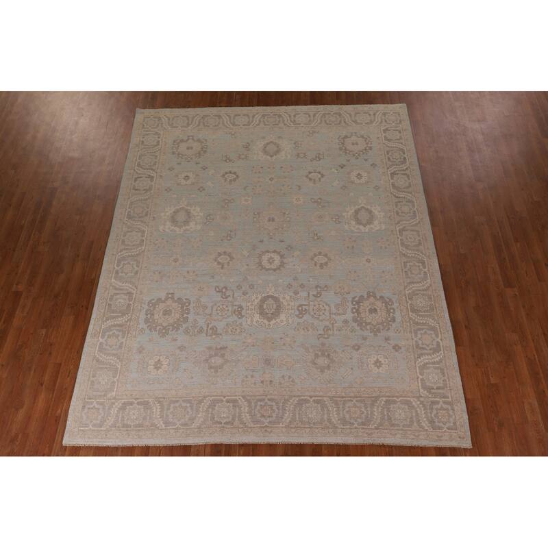 Vegetable Dye Oushak Area Rug Hand-Knotted Blue Wool Carpet - 8'3" x 10'0"