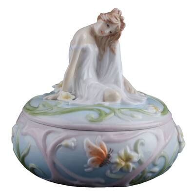 Charis 4.33" width SITTING GIRL TRINKET BOX multicolor Fine Porcelain