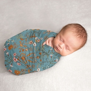 Sweet Jojo Designs Boho Wildflower Vintage Floral Girl Baby Swaddle Receiving Blanket Blue Orange Leaves Paisley Flower Bohemian