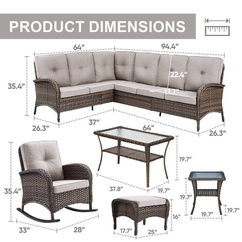 Gymojoy L-Shaped Outdoor Sectional Sofa Set, PE Wicker Couch with Water-Resistant Olefin Cushions