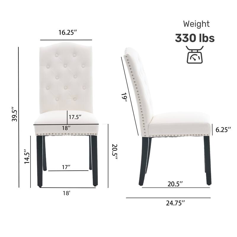 Faux Leather Dining Chair With Elegant Nailhead Accents, Diamond-Button Tufted Back (Set of 2).