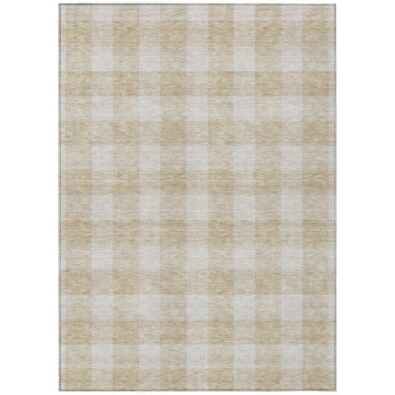 Machine Washable Indoor/ Outdoor Chantille Plaid Rug