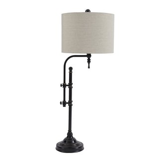 Metal Table Lamp with Drum shade and Adjustable Arm, Gray and Black -  34 H x 17 W x 12.63 L Inches 