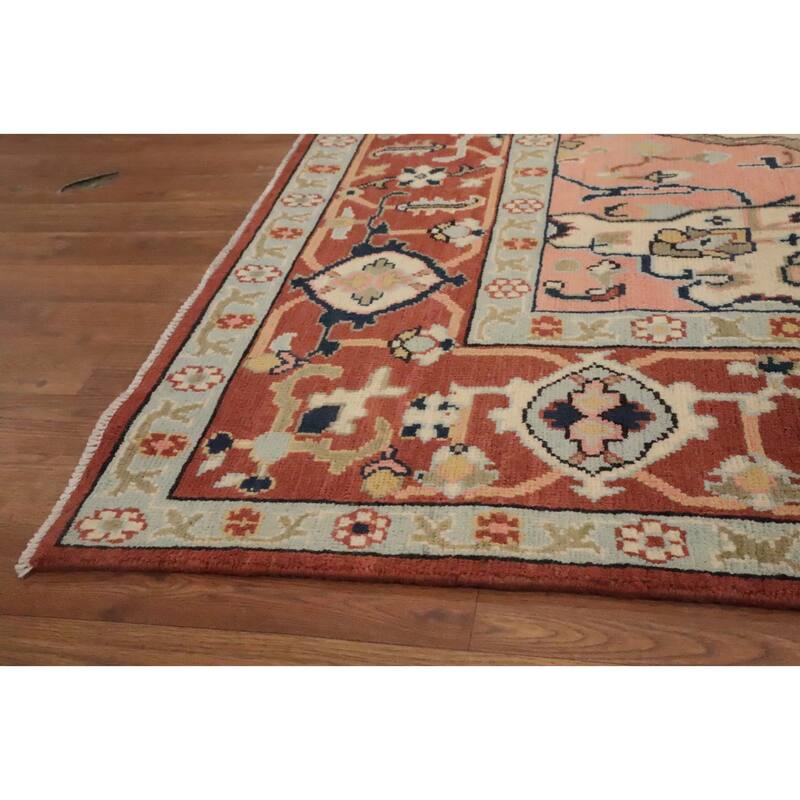 Hand Knotted Oriental 100% Wool Carpet Traditional Medallion Beige & Ivories Heriz (serapi) Area Rug - 9' 3'' X 6' 3''