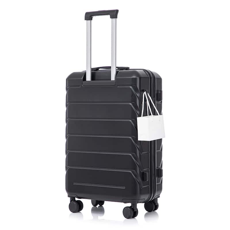 28 Inch Large Checked Luggage, Scratch Resistant Surface Four Multi-Directional Wheels, With Combination Lock and Side Hooks - Black