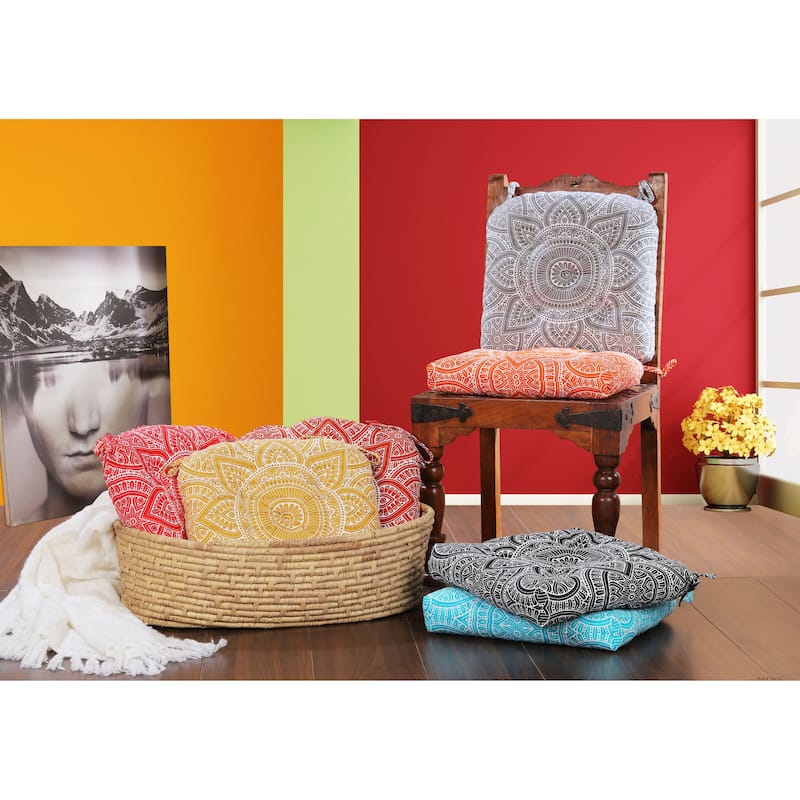 Handmade Cotton Chair Pads Cushion 19''x19'' | 3'' Thick | Chair Pads with Ties for Chairs/ Armchairs/ Dining / Rocking Chair