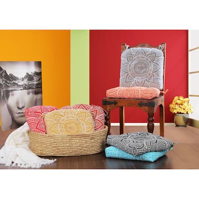 Handmade Cotton Chair Pads Cushion 19''x19'' | 3'' Thick | Chair Pads with Ties for Chairs/ Armchairs/ Dining / Rocking Chair