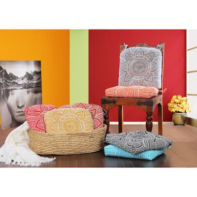 Indoor/Outdoor Cotton Mandala Chair Pads - Fade and Water Resistant |19''x19''| Tufted Cushions (Set of 2)