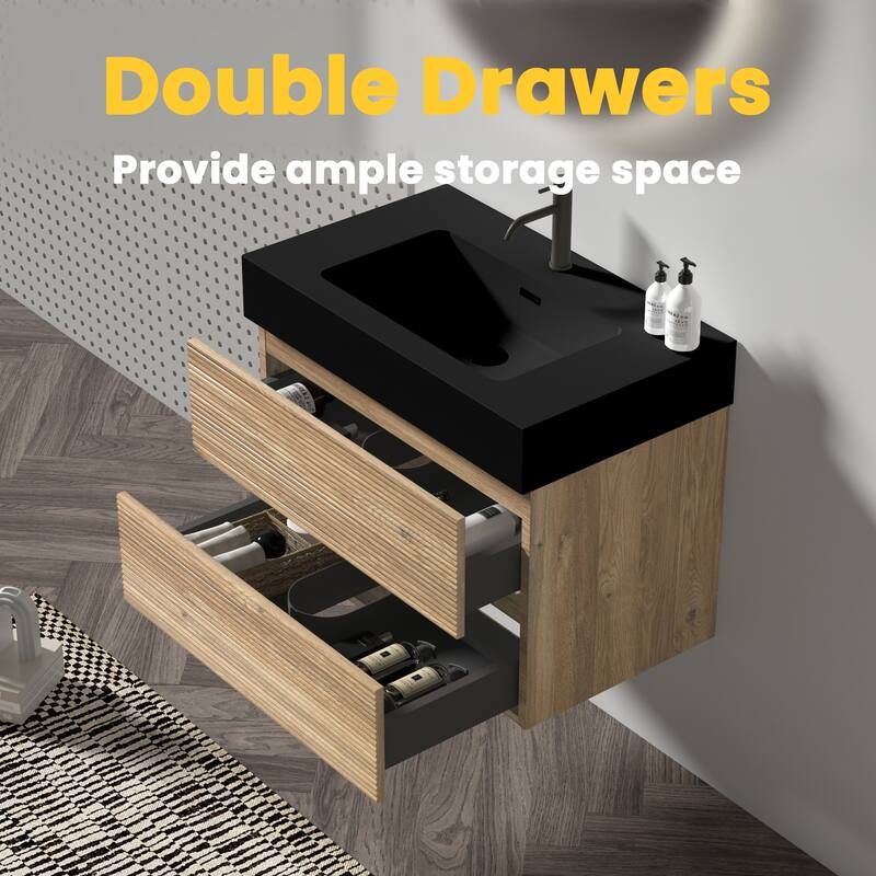 GDFStudio - Grace Wall-Mounted Bathroom Vanity with Engineered Quartz Sink & Soft Close Drawers, without Drainage and Faucet