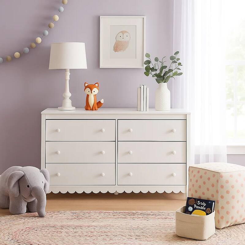 Kally Wide Dresser, 6 Drawers, Modern Matte White Wood Finish, 61 Inch