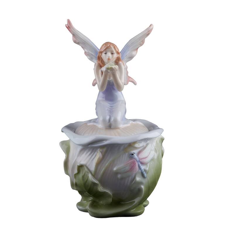 Charis 6.3" height FAIRY ON CALLA LILY TRINKET BOX multicolor Fine Porcelain