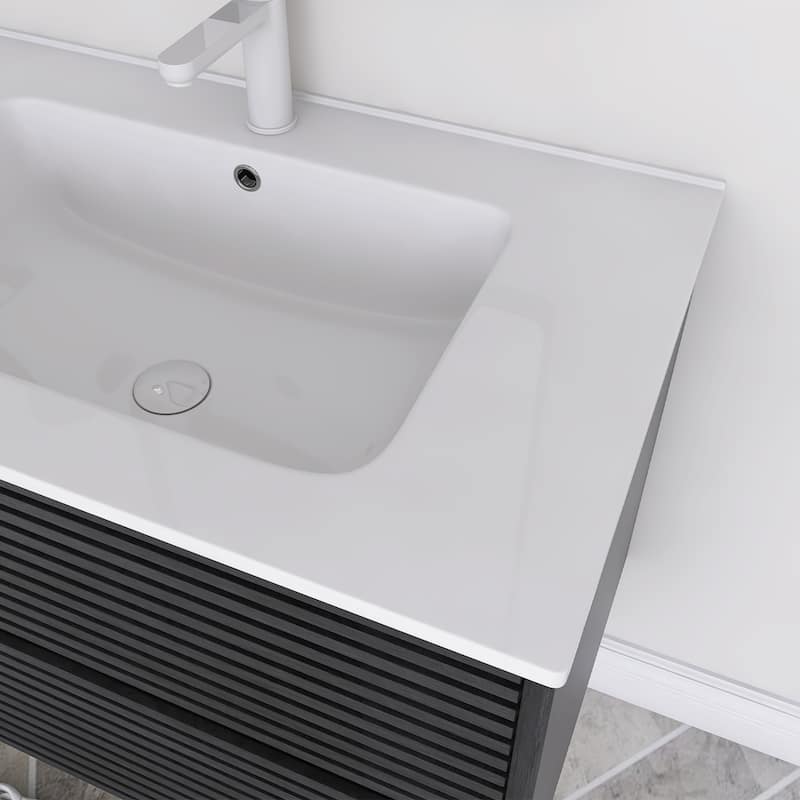 Wall-Mounted Bathroom Vanity with White Ceramic Sink
