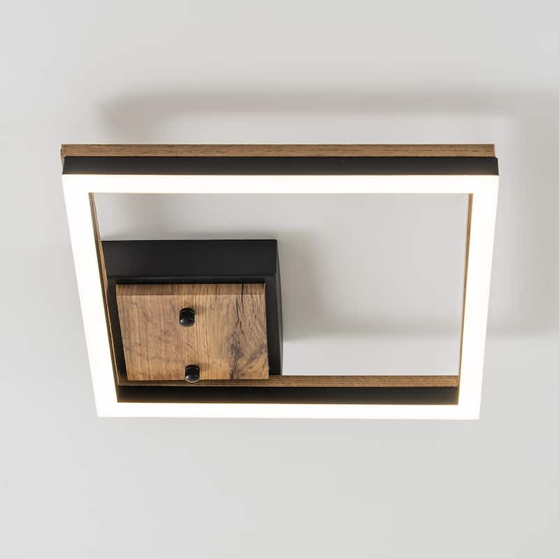 Modern Farmhouse 1-Light Wood LED Flush Mount Ceiling Light