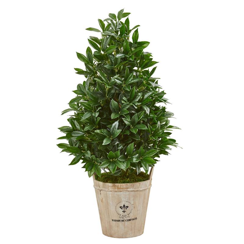 Artificial Bay Leaf Topiary Tree - 39 Inch Indoor Outdoor Plant in Planter - Green - 31-40 Inches