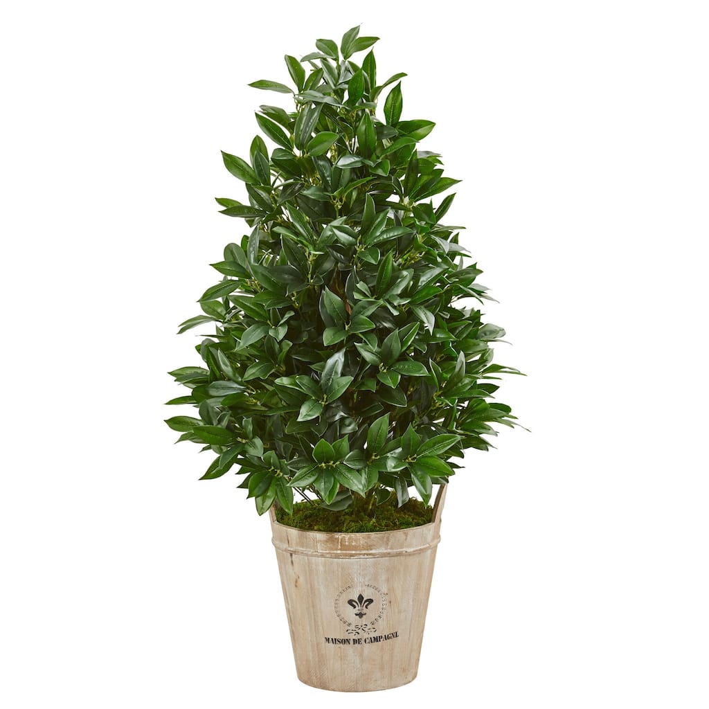 Artificial Bay Leaf Topiary Tree - 39 Inch Indoor Outdoor Plant in Planter - Green - 31-40 Inches