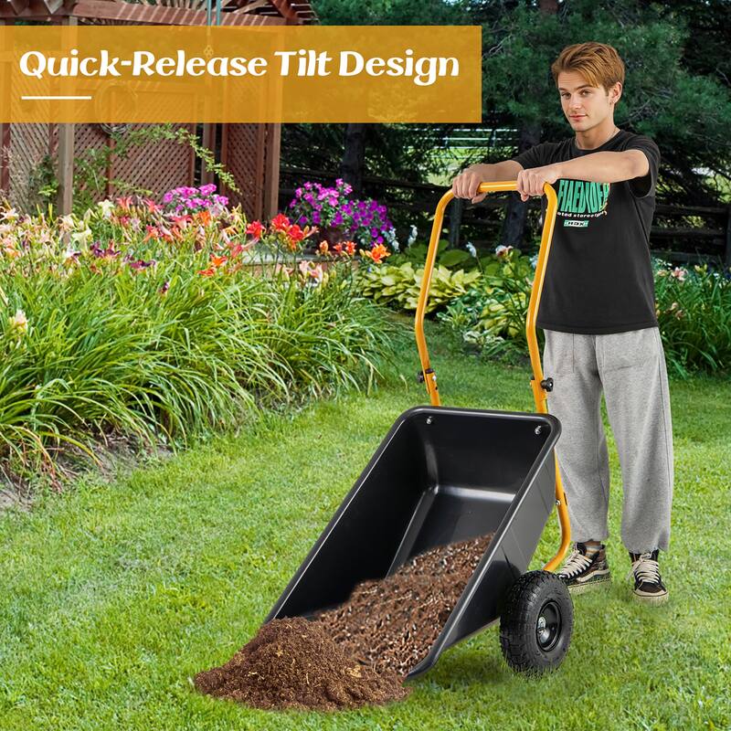 Gymax Dual-Wheel Wheelbarrow w/ Pneumatic Tires 330 LBS Load Capacity