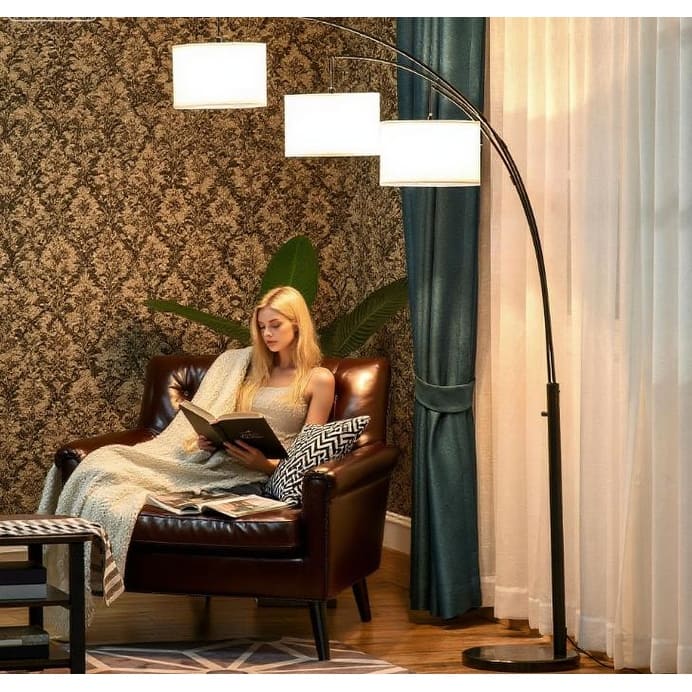 Floor lamp Arc Floor Lamp with Hanging Drum Shape Lampshade - Black