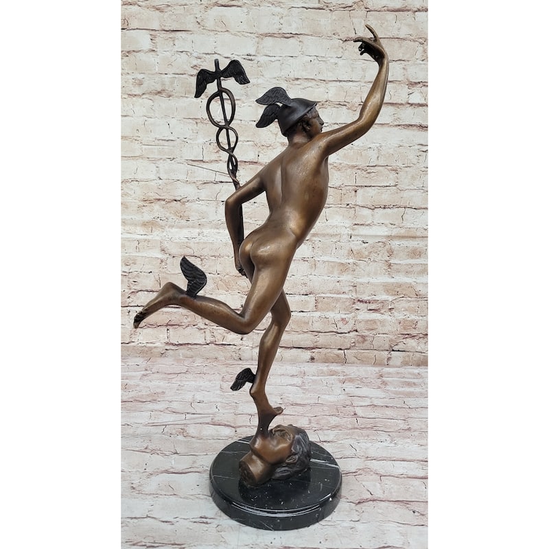 Hand Made Giambologna Flying Mercury Bronze Sculpture By Lost Wax Method