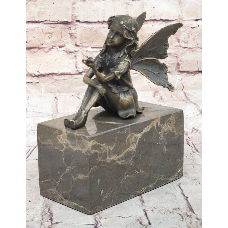 Sitting Young Fairy Girl Angel Winged Figure On Marble Base Original Art By Milo