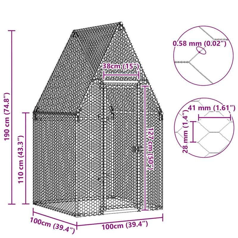 vidaXL Chicken Cage Silver 39.4"/78.7"/157.5"x39.4"x74.8" Galvanized Steel