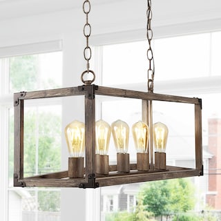 Zeniba 36" 5-Light Linear Adjustable Iron Rustic Farmhouse LED Pendant, Brown by JONATHAN  Y