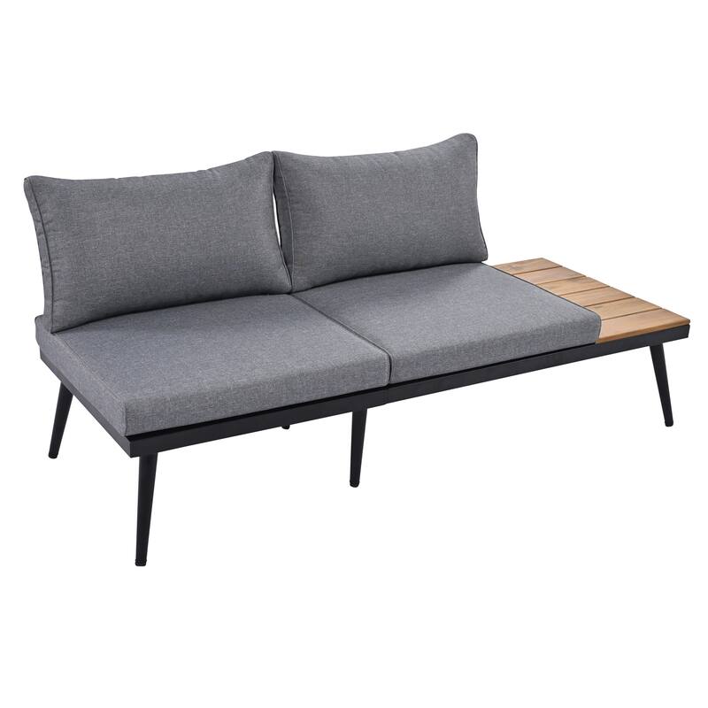 Grey Acacia Wood Outdoor Sectional Sofa Set with Round Nesting Coffee Tables