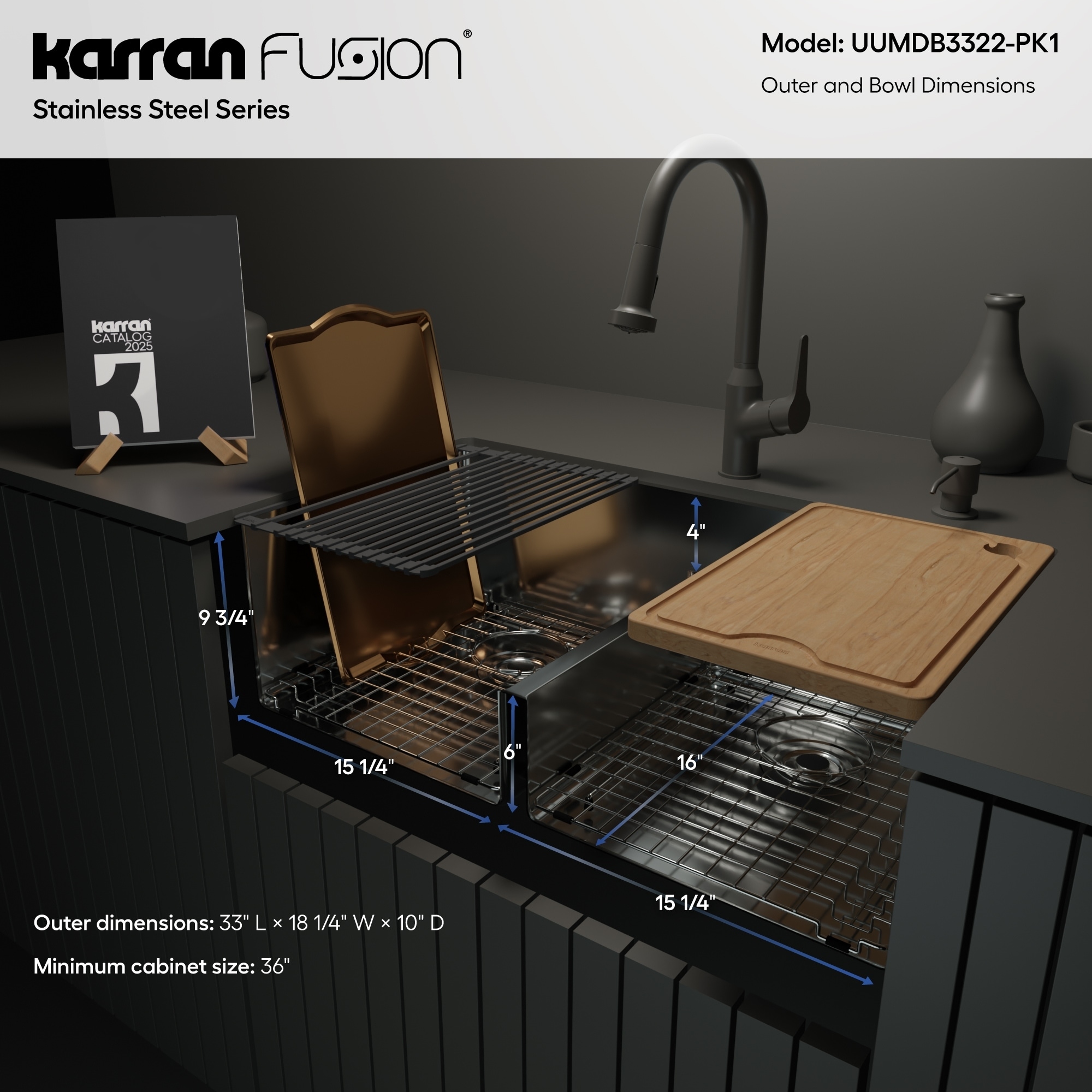 Karran Fusion Undermount 33-in x 18-in Stainless Steel Double